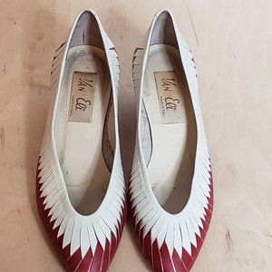 Vintage Van Eli Vaneli Low Heels Red White Italy Pinup MCM 1950s Size 5